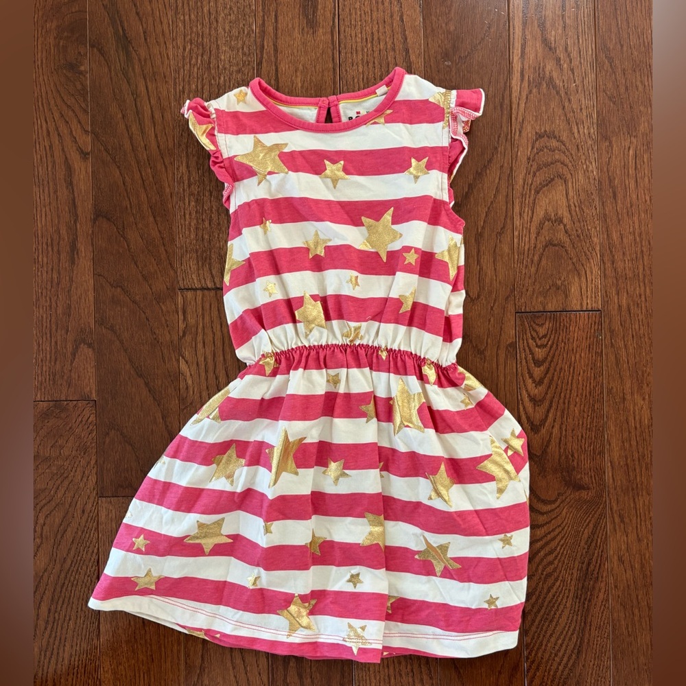 Mini Boden Pink and Gold Starry Striped Dress